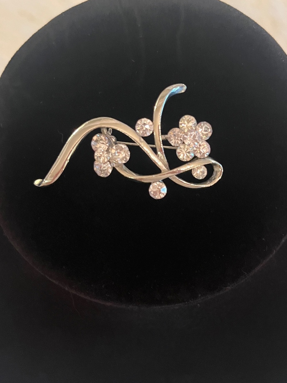 Silver Floral Rhinestone Brooch